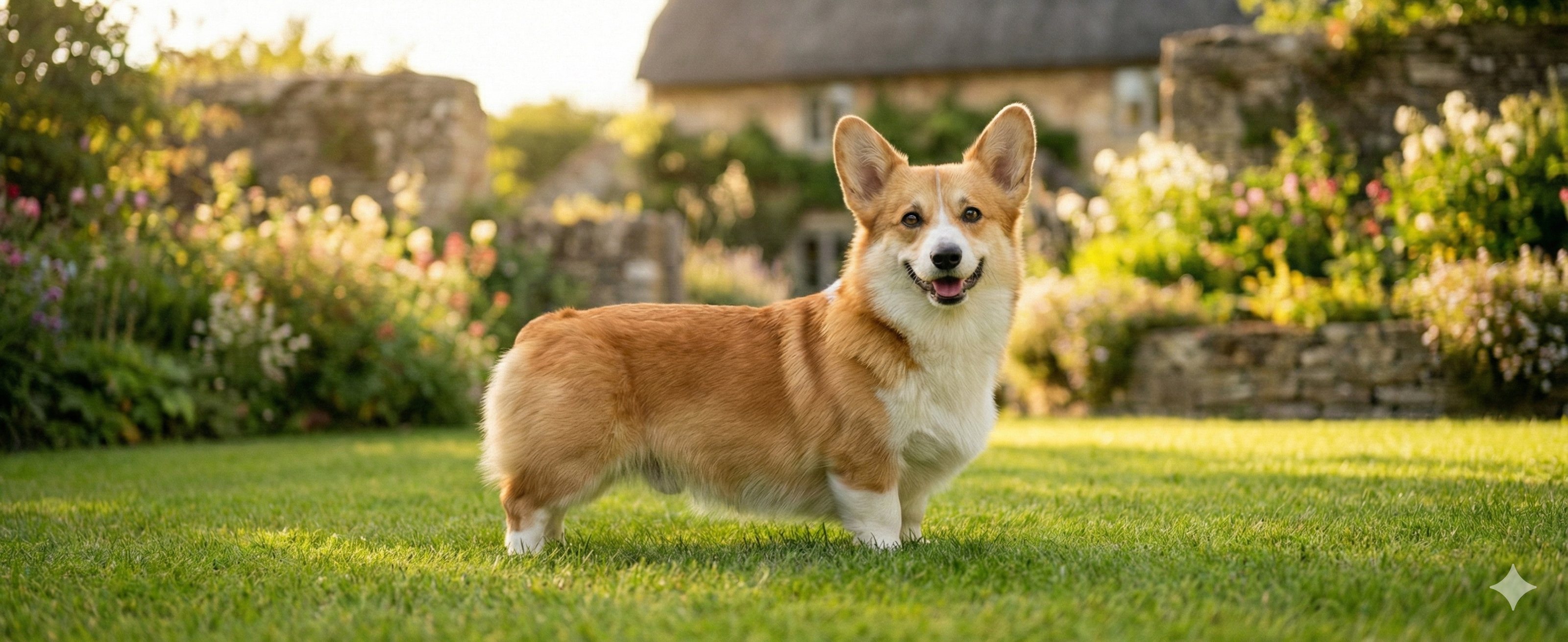 芝生を駆けるウェルシュ・コーギー・ペンブローク