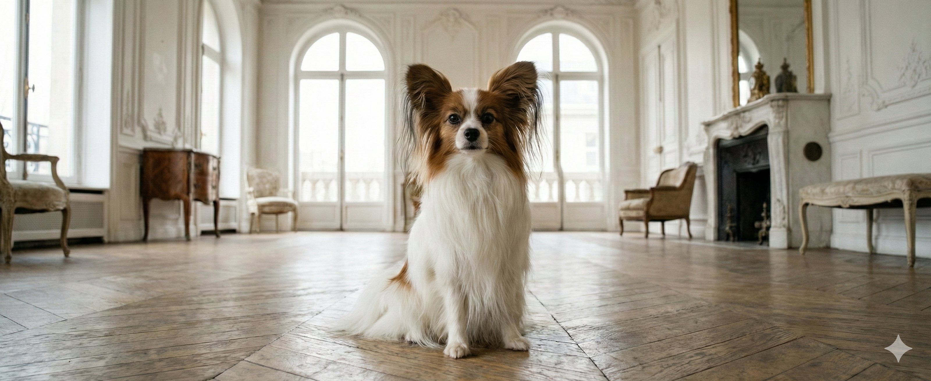 美しい耳の飾り毛を持つパピヨン