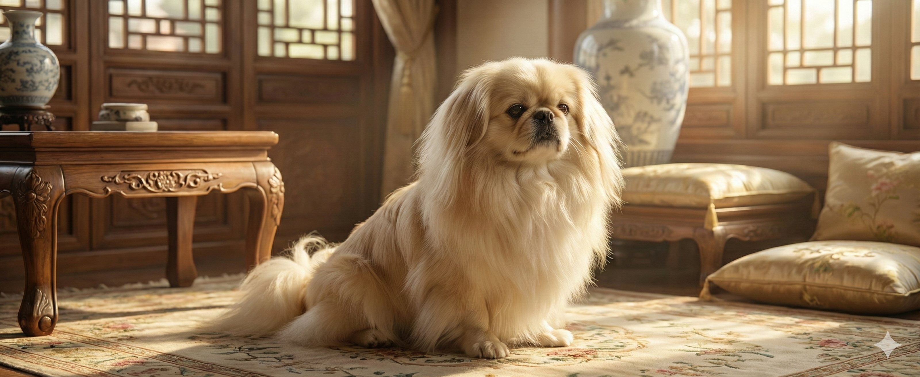 豪華な毛並みのペキニーズ